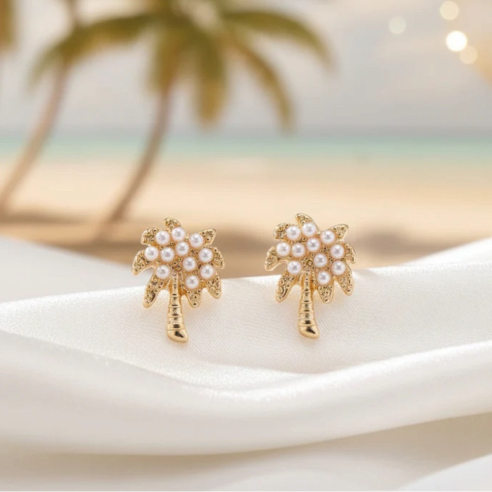 Palm Tree Earrings with Pearls